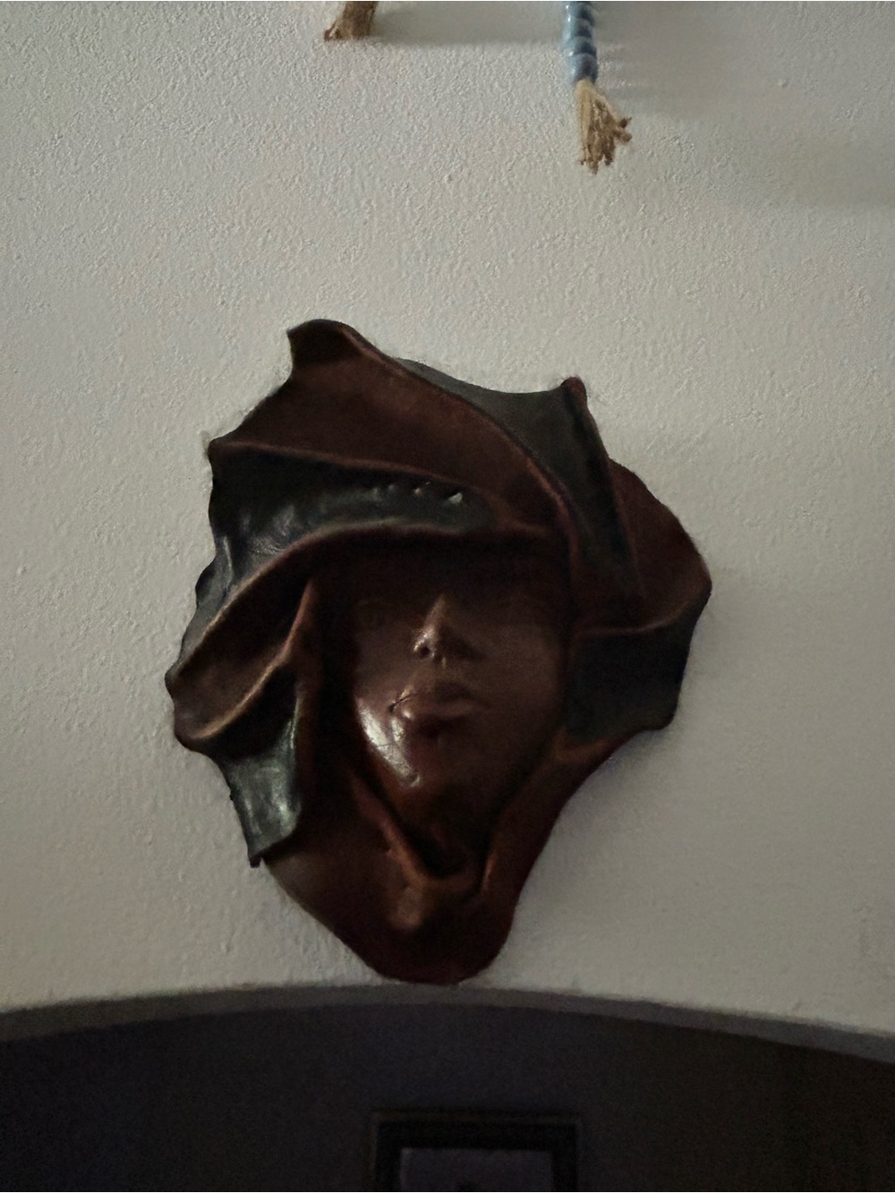 Vintage 90s African Decor Handmade Leather Molded Face Masks Black Brown & Camel